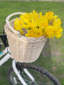 Bicycle wicker basket, basket with hooks, handlebars basket, front bike basket, bicycle basket, bike basket, unpainted,  cream colour