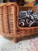 Load image into Gallery viewer, Luxury personalised wicker oval dogs bed with cushion. Dog bed, dog crib, wicker pets bed.
