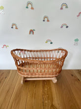 Load image into Gallery viewer, Luxury dolls crib, wicker cradle. Handmade bedding of your choice included, Natural
