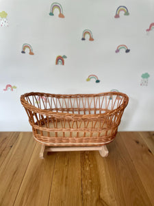 Luxury dolls crib, wicker cradle. Handmade bedding of your choice included, Natural