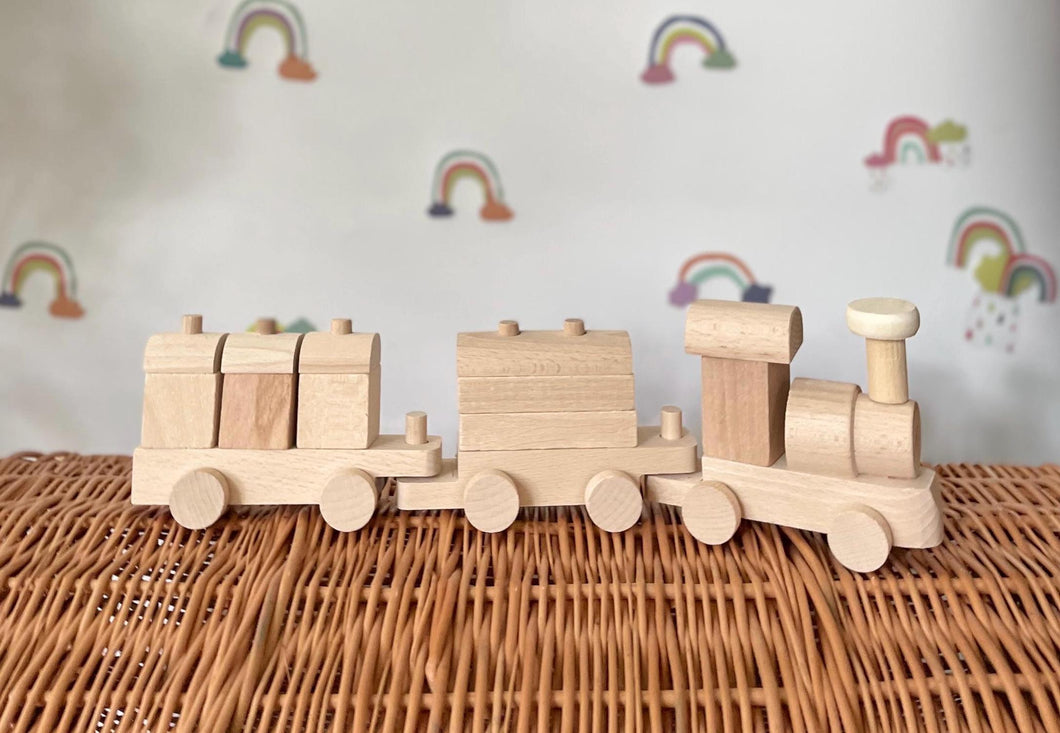 Wooden train with blocks, wooden toy,