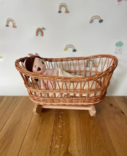 Load image into Gallery viewer, Luxury dolls crib, wicker cradle. Handmade bedding of your choice included, Natural

