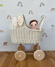 Load image into Gallery viewer, Cream wicker doll pram, 1st birthday girl pram,  wicker pram, handmade, eco-friendly toy, no bedding.
