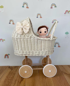 Cream wicker doll pram, 1st birthday girl pram,  wicker pram, handmade, eco-friendly toy, no bedding.