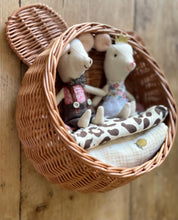 Load image into Gallery viewer, Hanging wicker basket, teddy basket, bear basket,
