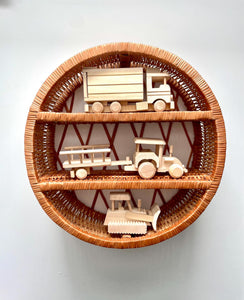 Round wicker hanging shelf, Hanging bookshelf, Natural unpainted wicker