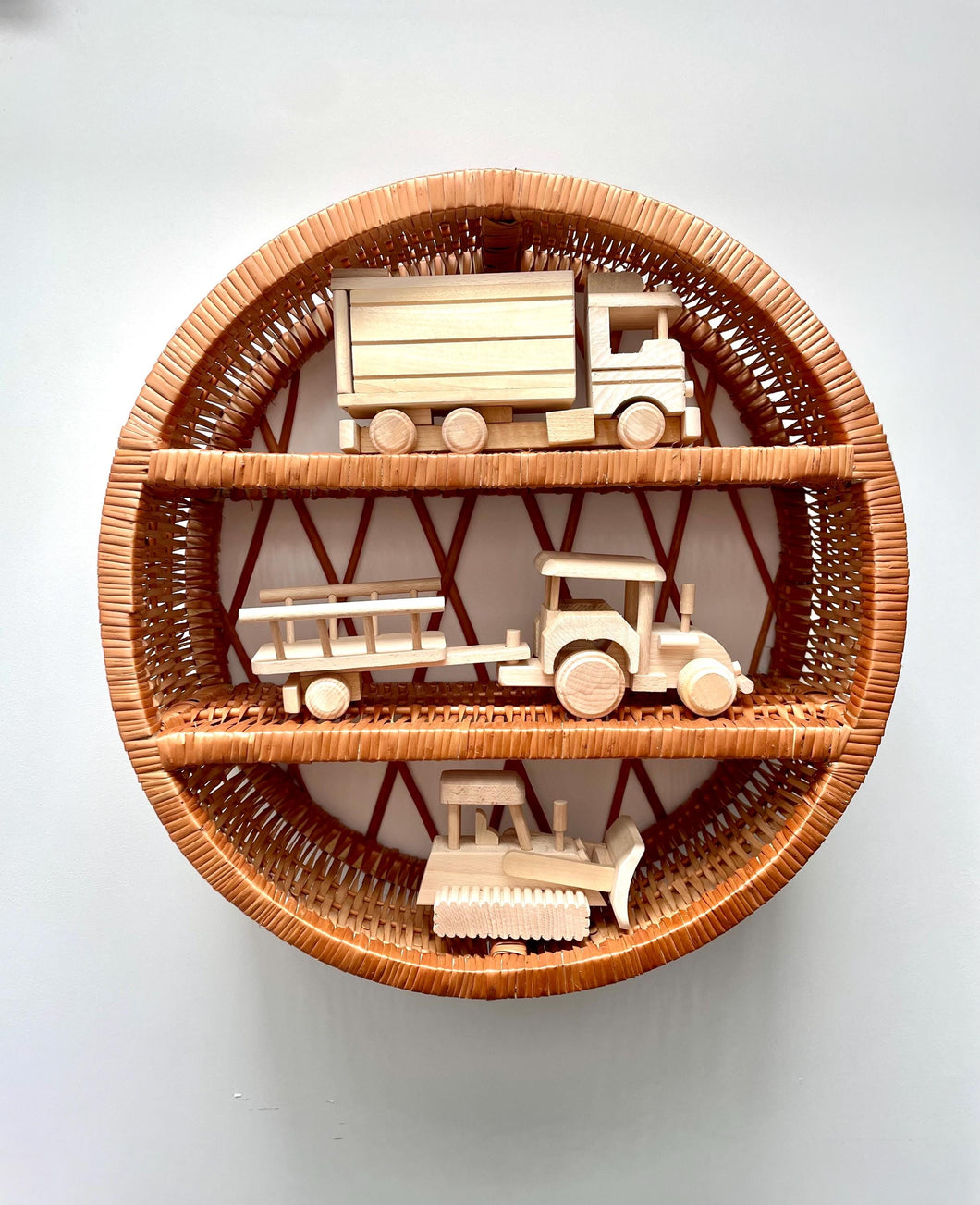 Round wicker hanging shelf, Hanging bookshelf, Natural unpainted wicker