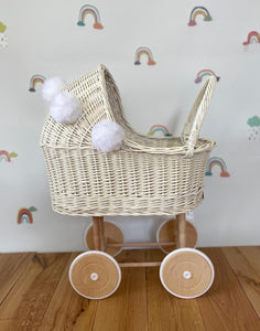 Cream wicker doll pram, 1st birthday girl pram,  wicker pram, handmade, eco-friendly toy, no bedding.
