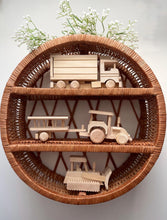 Load image into Gallery viewer, Round wicker hanging shelf, Hanging bookshelf, Natural unpainted wicker
