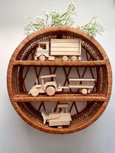 Load image into Gallery viewer, Round wicker hanging shelf, Hanging bookshelf, Natural unpainted wicker

