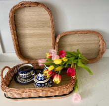 Load image into Gallery viewer, Wicker breakfast tray, wicker tea tray, wicker serving tray, decorative tray, breakfast tray,
