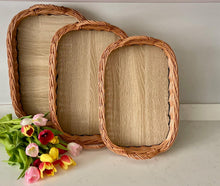 Load image into Gallery viewer, Wicker breakfast tray, wicker tea tray, wicker serving tray, decorative tray, breakfast tray,
