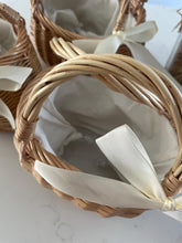 Load image into Gallery viewer, Beautiful wicker basket with handle and bow, Easter basket, basket bag, wicker bag, storage basket, egg hunt basket,
