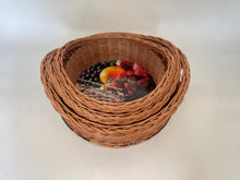 Load image into Gallery viewer, Wicker tray, wicker serving tray, round tray, fruit basket, breakfast basket
