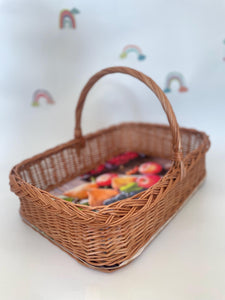 Wicker tray with handle, tray with handle, hamper basket, wicker basket with handle, fruit tray, breakfast tray, unpainted
