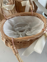 Load image into Gallery viewer, Beautiful wicker basket with handle and bow, Easter basket, basket bag, wicker bag, storage basket, egg hunt basket,
