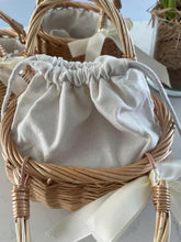 Load image into Gallery viewer, Beautiful wicker basket with handle and bow, Easter basket, basket bag, wicker bag, storage basket, egg hunt basket,
