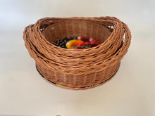 Load image into Gallery viewer, Wicker tray, wicker serving tray, round tray, fruit basket, breakfast basket
