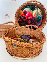 Load image into Gallery viewer, Wicker tray, wicker serving tray, round tray, fruit basket, breakfast basket
