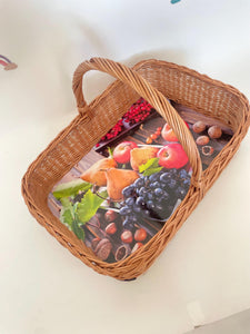 Wicker tray with handle, tray with handle, hamper basket, wicker basket with handle, fruit tray, breakfast tray, unpainted