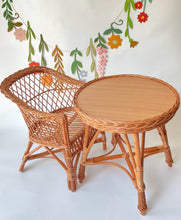 Load image into Gallery viewer, Wicker table and 1 chair set, rattan table set,  rattan chair, kids wicker table set, wicker set, rattan set, eco fiendly set
