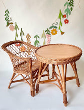 Load image into Gallery viewer, Wicker table and 1 chair set, rattan table set,  rattan chair, kids wicker table set, wicker set, rattan set, eco fiendly set
