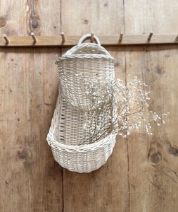 Double Hanging basket, wicker storage basket, herb basket, toy basket, vegetable basket, fruit basket in cream