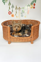 Load image into Gallery viewer, Luxury personalised wicker oval dogs bed with cushion. Dog bed, dog crib, wicker pets bed.
