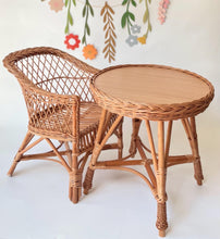 Load image into Gallery viewer, Wicker table and 1 chair set, rattan table set,  rattan chair, kids wicker table set, wicker set, rattan set, eco fiendly set
