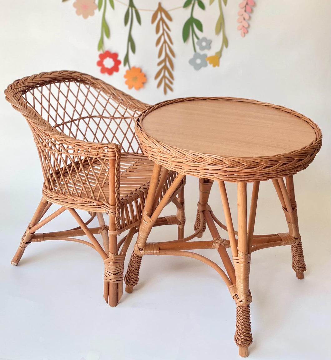 Wicker table and 1 chair set, rattan table set,  rattan chair, kids wicker table set, wicker set, rattan set, eco fiendly set