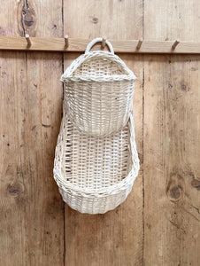 Double Hanging basket, wicker storage basket, herb basket, toy basket, vegetable basket, fruit basket in cream