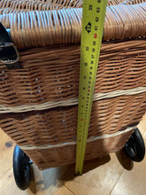 Load image into Gallery viewer, Wicker shop trolley | adult shopping basket | shopping trolley | wicker shopping cart | rattan shop trolley | willow shopping basket
