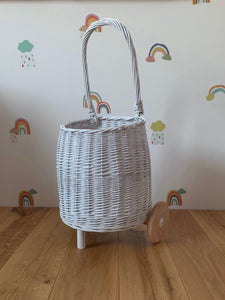 WHITE Wicker pull on trolley size M