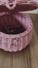 Load image into Gallery viewer, Light PINK storage basket kids interior storage wicker basket kids room, basket with lid, rattan basket, wicker basket
