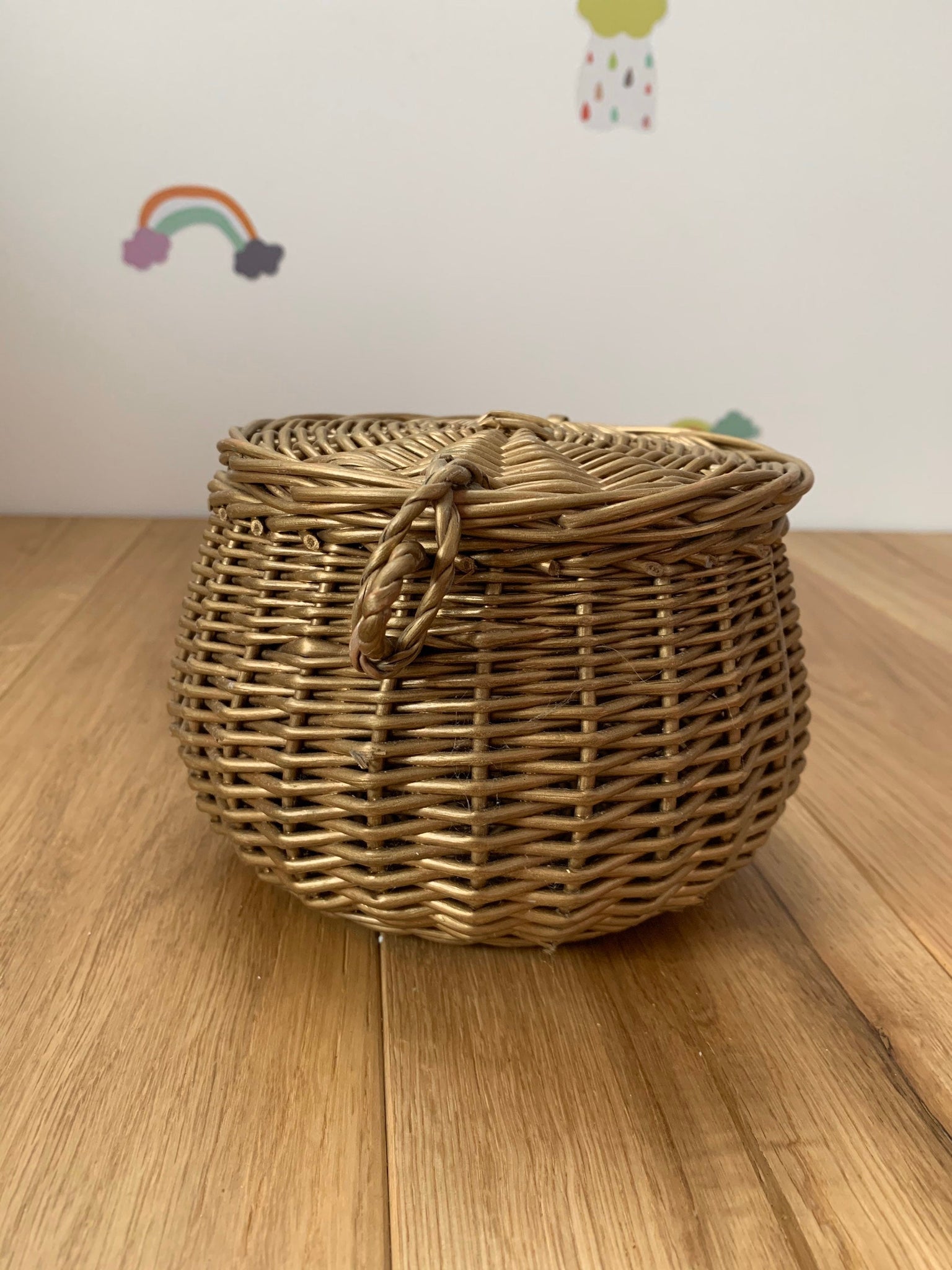 GOLD, storage wicker basket, kids interior, kids room, basket with