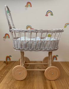 simple WICKER PRAM | doll pram | wicker doll pram UK |baby doll pram | pram toy | wooden pram | baby pram | wicker dolls pram |white painted