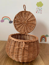 Load image into Gallery viewer, NATURAL LARGE storage basket kids interior storage wicker basket kids room, basket with lid, rattan basket, wicker basket
