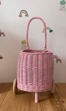 Load image into Gallery viewer, Light pink wicker pull basket on wheels for kids size S
