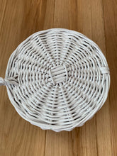 Load image into Gallery viewer, WHITE storage wicker basket  kids interior storage basket kids room, basket with lid, rattan basket, wicker basket
