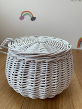 Load image into Gallery viewer, WHITE storage wicker basket  kids interior storage basket kids room, basket with lid, rattan basket, wicker basket
