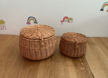 Load image into Gallery viewer, NATURAL LARGE storage basket kids interior storage wicker basket kids room, basket with lid, rattan basket, wicker basket
