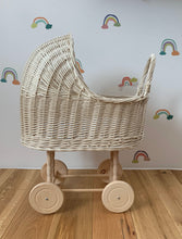 Load image into Gallery viewer, Cream wicker doll pram, 1st birthday girl pram, not painted, wicker pram, handmade, eco-friendly toy
