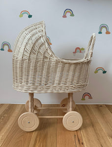 Cream wicker doll pram, 1st birthday girl pram, not painted, wicker pram, handmade, eco-friendly toy