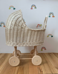 Cream wicker doll pram, 1st birthday girl pram, not painted, wicker pram, handmade, eco-friendly toy