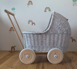 WICKER PRAM | doll pram | wicker doll pram UK |baby doll pram | pram toy | wooden pram | baby pram | wicker dolls pram | white