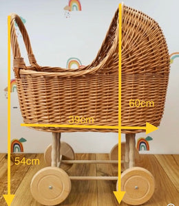 Tall WICKER PRAM | doll pram | wicker doll pram UK |baby doll pram | pram toy | wooden pram | baby pram | wicker dolls pram | light green