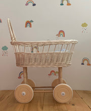 Load image into Gallery viewer, simple WICKER PRAM | doll pram | wicker doll pram UK |baby doll pram | pram toy | wooden pram | baby pram | wicker dolls pram | white
