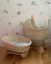 Load image into Gallery viewer, Natural off white wicker doll stroller doll pram and wicker doll cradle set . Handmade.
