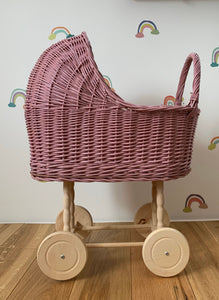 tall WICKER PRAM | doll pram | wicker doll pram UK |baby doll pram | pram toy | wooden pram | baby pram | wicker dolls pram | light purple