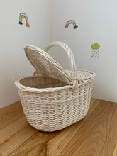 Load image into Gallery viewer, WHITE picnic basket storage basket sensory basket wicker picnic basket,
